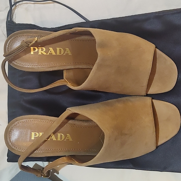Prada Shield Suede Calzature Donna Camoscio Sling heels sz. 37/ 6.5 - Picture 8 of 16